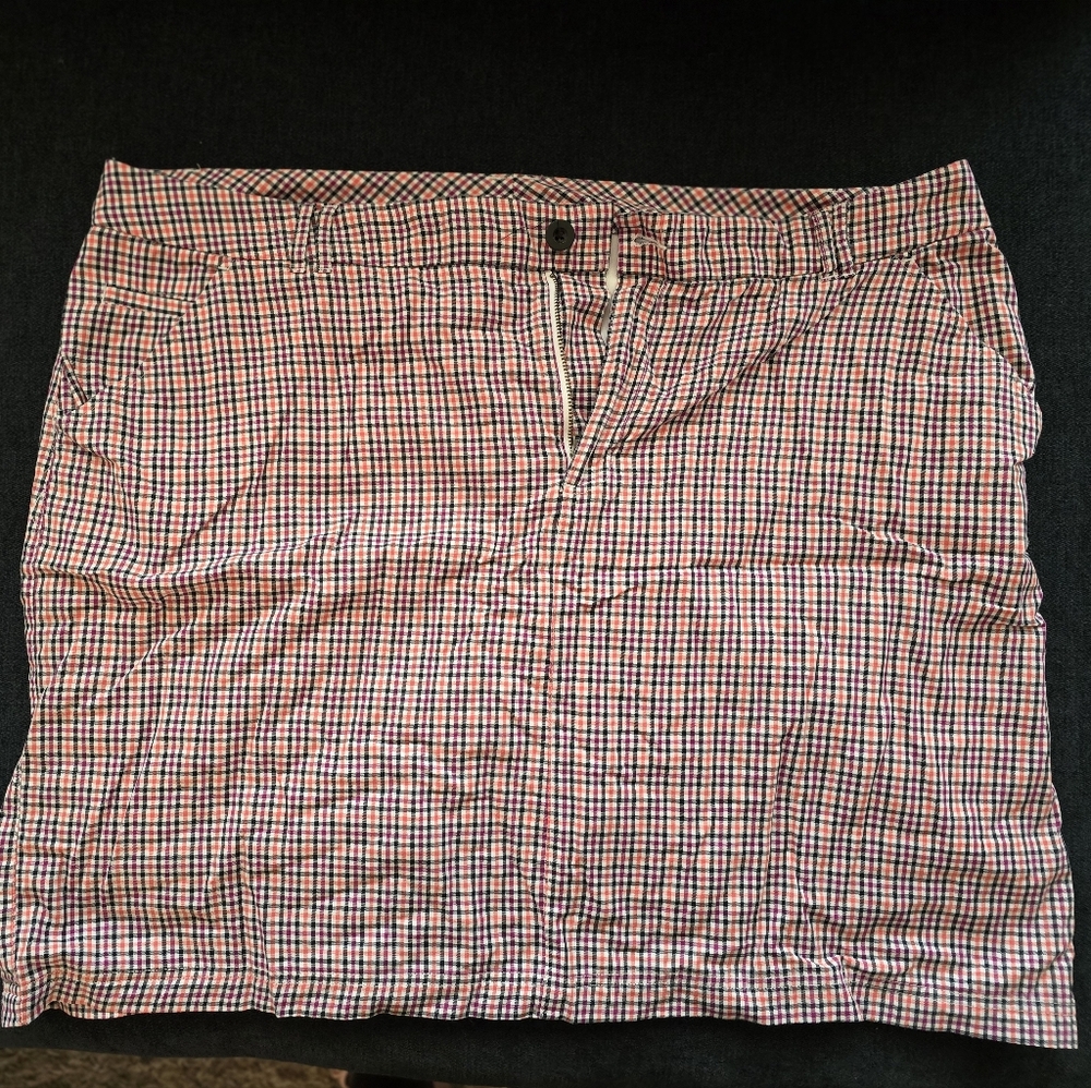 CJ Banks Pink and Blue Checkered Mini Skirt